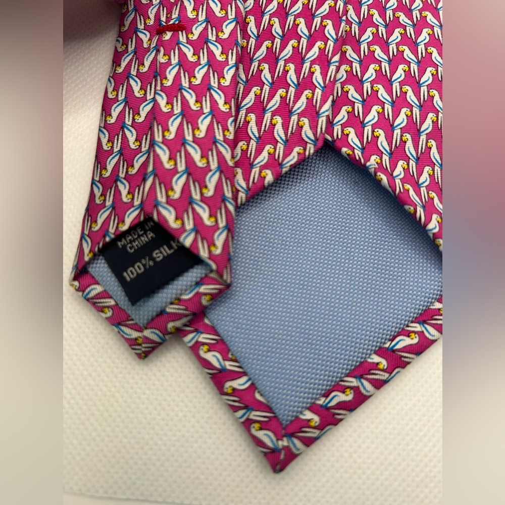 Tommy Hilfiger Pink and Yellow Silk Parrot Patterned Tie